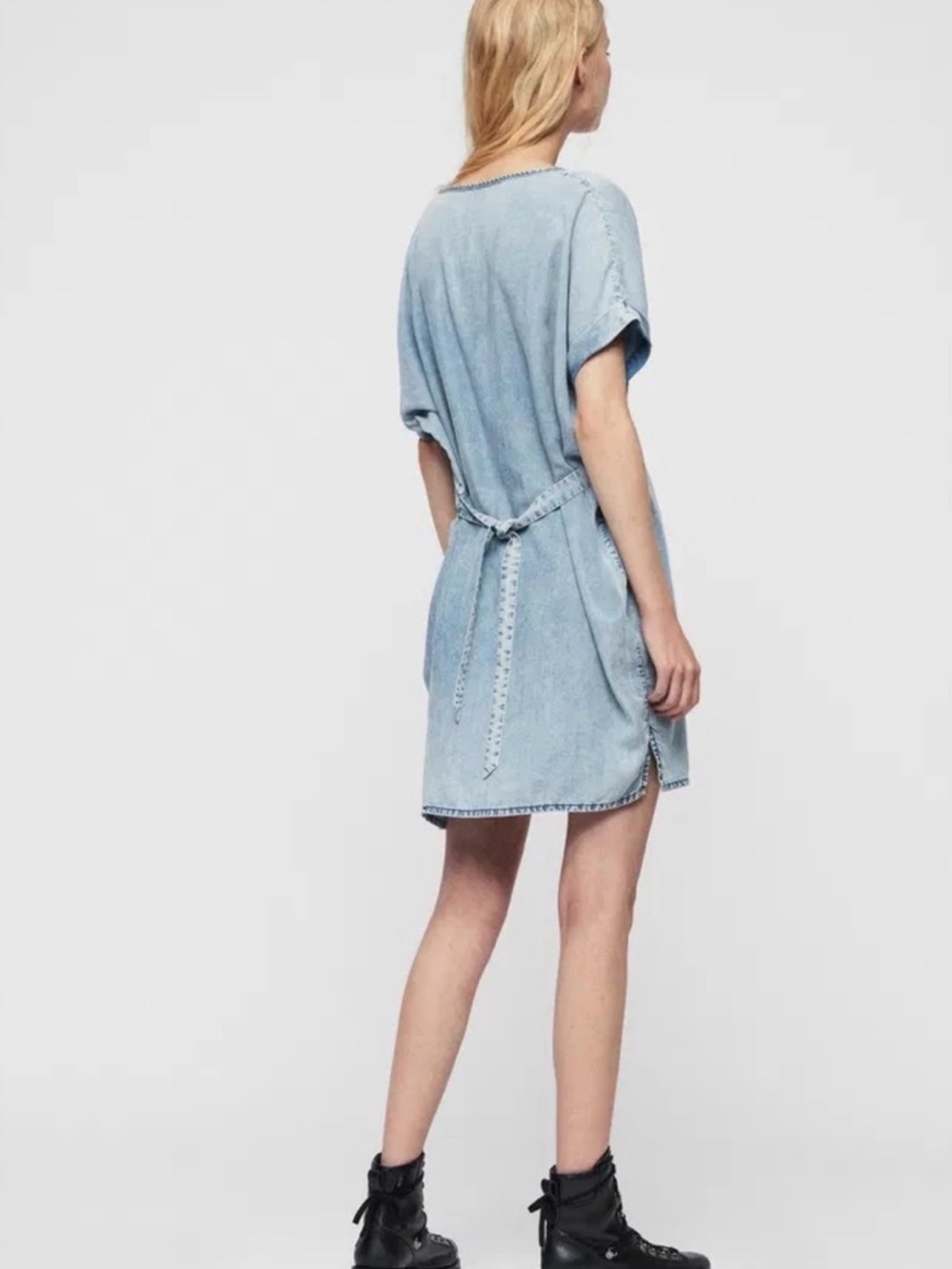 All Saints Chambray Sonny Tie Front Denim Dress Sz. Small - Picture 2 of 5